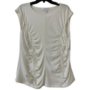 Bunulu XL Sleeveless Contrasting Material Panels Off-White Ruched Top